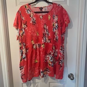 Torrid coral floral smocked top